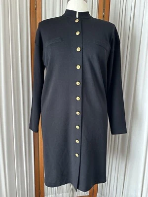 Vestido Suéter Cárdigan Liz Claiborne Para Mujer Talla M Negro Con Botones Dorados De Colección Foto 1 de 4