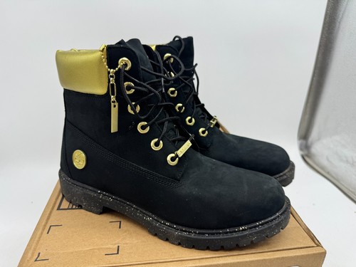 Timberland Heritage Stivali da Escursionismo Donna Nero Oro Pelle Stringati Impermeabili 9