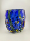 Murano Style Art Glass Vase Blue Millefiori Italian Style Hand Blown Colorful