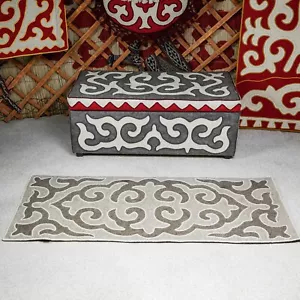 2 x 5 ft(60x150 cm)Natural Brown and Gray Wool, Kyrgyz Handmade Shyrdak Felt Rug - Picture 1 of 8