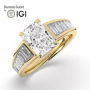 Radiant Solitaire 14K Yellow Gold Engagement Ring,3 ct, Lab-grown IGI Cetified - Picture 1 of 23