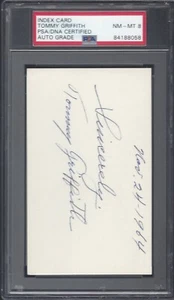 TOMMY GRIFFITH, 1914 BOSTON BRAVES W.S. CHAMPIONS, INDEX CARD, PSA/DNA NM-MT 8 - Picture 1 of 1