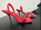 SZ 9 / 39 Givenchy Red Leather 4G Braided Logo Slingback Sandals Heel Shoes 👠🔥