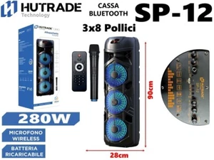 Cassa Amplificata Sp-12 280W Karaoke Bluetooth Microfono Wireless Trolley mar - Imagen 1 de 1