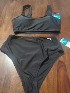 PUMA Women's Swimwear Bandeau Bikini top, Black Combo Medium 2 Peice - Picture 1 of 13