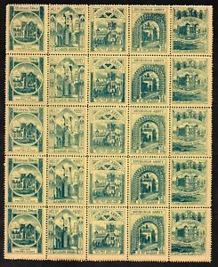 1890s/1900s Church Of Scotland Labels UM Scottish Abbeys Sheet Of 5 Strips Of 5