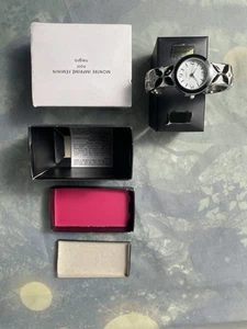 VTG Avon Feminine Prints Black White Cuff Watch Quartz Stainless Steel New - Picture 1 of 9