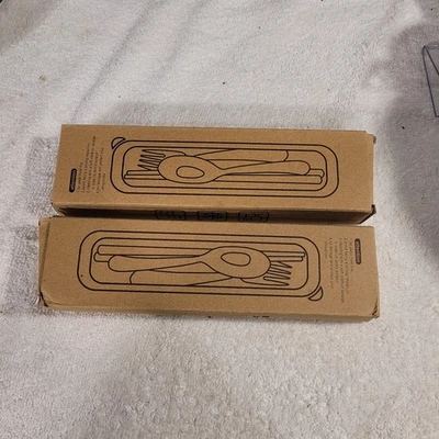 2 Sets Camping/trips Compact Eating Utensils Fork, Spoon, Chopsticks In Case - Image 1 of 4