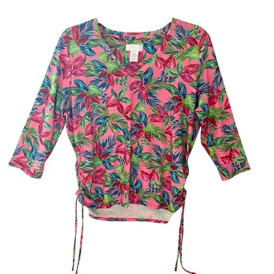 Top Stella Parker Rosa Estampado Floral Manga 3/4 Cuello en V XL Foto 1 de 4