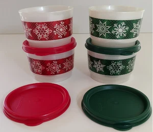 Tupperware Snow Place Like Home Snack Cups Set ~ Red ~ Green ~ Snowflakes ~ New - Picture 1 of 1