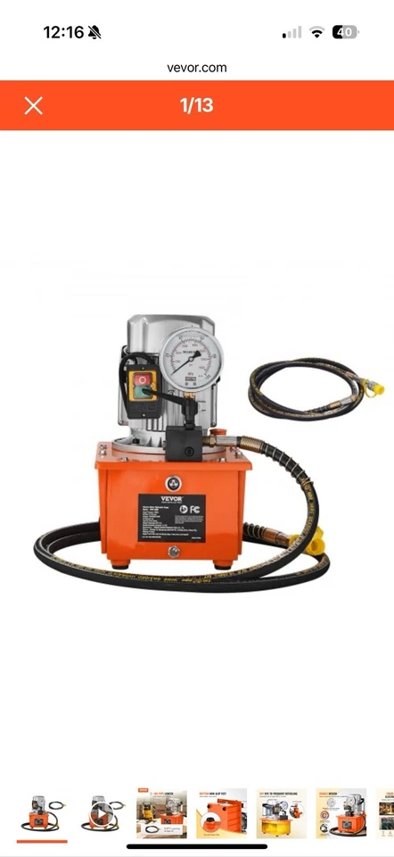 Bomba hidráulica eléctrica VEVOR bomba de aceite de doble efecto 10000 PSI 8L válvula manual Foto 1 de 1