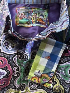 Camisa para hombre Robert Graham rara cachemira ecléctica puño francés mediana con botones - Imagen 1 de 11