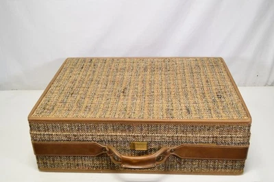 Vintage Hartmann Luggage Tweed Rolling Suitcase w/ Leather Strap Paisley Lined - Image 1 of 4