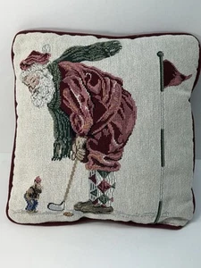 Arazzo Natalizio Golf Babbo Natale ed Elfo 12"x12"x4" Cuscino Lancio - Foto 1 di 7
