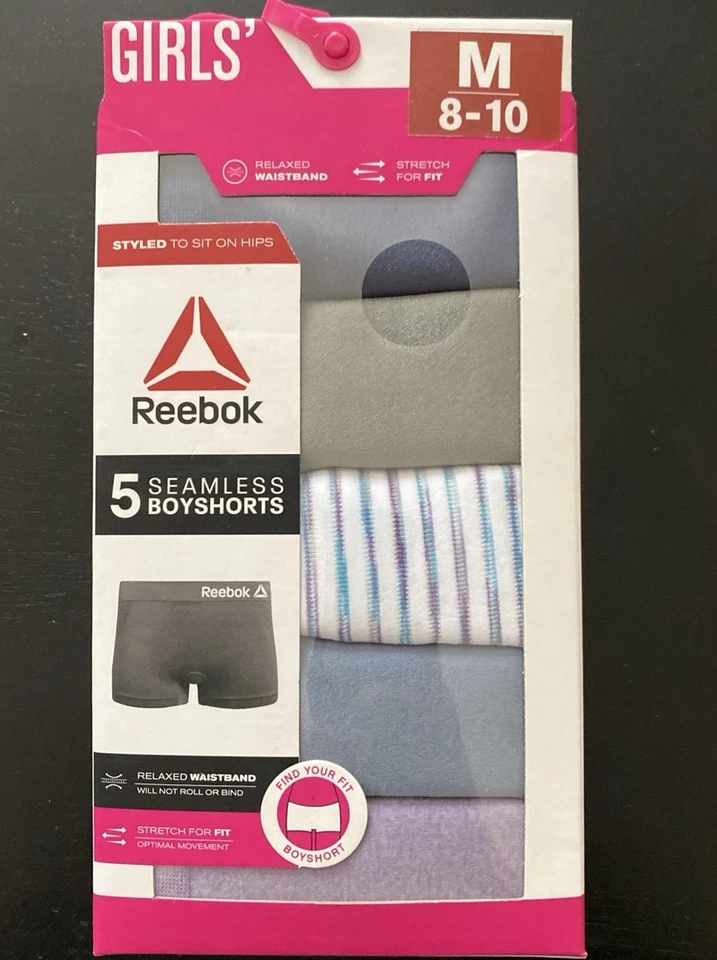 Reebok Girls Seamless 5 Pairs Multi Color Boyshort Undies Sz M 8-10 Item#230