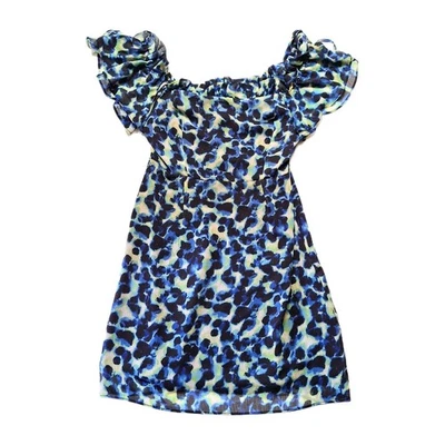 Nuevo sin etiquetas Vestido Topshop Para Mujer Talla 6 Sin Mangas Volantes Correa Azul/Negro NUEVO Foto 1 de 4