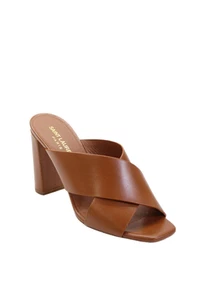Saint Laurent Womens Leather Peep Toe Block Heel Mules Brown Size 6.5 - Picture 1 of 11