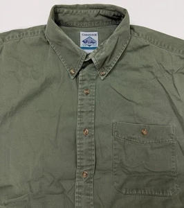 Vintage 90s Button Up Shirt Men XL Oversize Olive Green Minimal Midweight Cotton - Picture 1 of 17