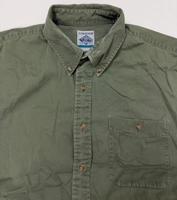 Vintage 90s Button Up Shirt Men XL Oversize Olive Green Minimal Midweight Cotton - Image 1 of 4