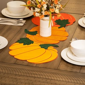 Northlight Pumpkin Trio Fall Harvest Table Runner - 32.25" x 13.25" - Picture 1 of 6