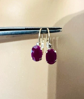 Pendientes Estate de diamantes rubí de oro amarillo de 14K Foto 1 de 4