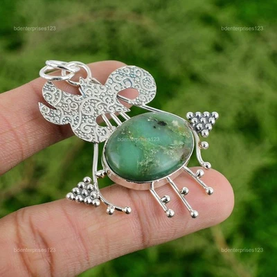 Daughters Day Deal Sterling Silver Oval Chrysoprase Gemstone Bezel Boho Pendant - Изображение 1 из 4