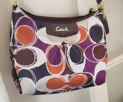COACH Brown Leather SwingPack Handbag purse shoulder bag Ashley Scarf signature  - Imagem 1 de 4