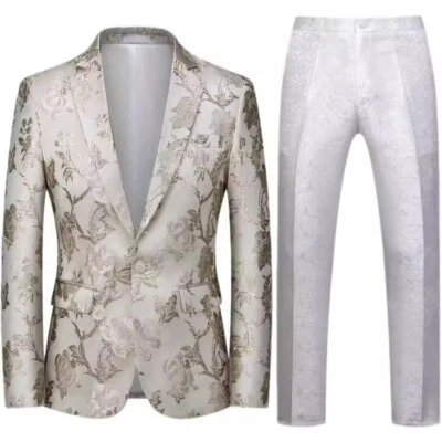 Conjunto de trajes de hombre con estampado de cachemira formal esmoquin muesca solapa chaqueta pantalones florales novio Foto 1 de 4
