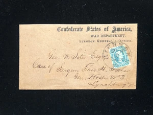 VA RICHMOND 1863 CUBIERTA CONFEDERADA CSA #11 IMPRESIÓN, CUBIERTA DEL DEPARTAMENTO DE GUERRA CIRUJANO GENL - Imagen 1 de 2