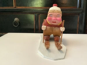 Hand Carved & Hand Painted Folk Art Skier - Adorable Christmas Decor - Picture 1 of 9