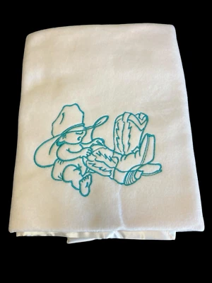 Manta de bebé vintage de lana y satén vaquero Buckeroo 45" x 30" Baby Shower Foto 1 de 4