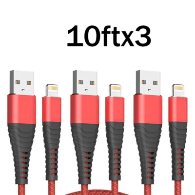 3 Pack Fast Charger Cable Heavy Duty For iPhone 13 12 11 X XR 8 7 Charging Cord - Image 1 of 4