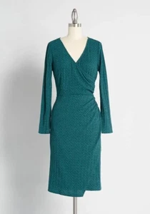 Modcloth On the Town Faux Wickelkleid Größe 2X türkisgrün Rippstrick - Bild 1 von 5