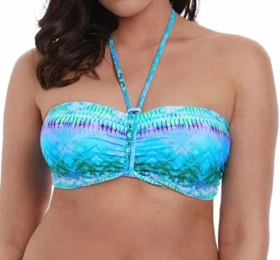 Freya Seascape Bikini Top Size 30F Blue Lagoon Padded Bandeau Swimwear Bra 5870 - Image 1 of 4