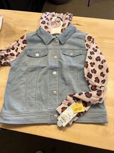 Cat & Jack Girls Size L 10/12 Cat Hood Denim Jacket Blue/ Cheetah - Picture 1 of 5