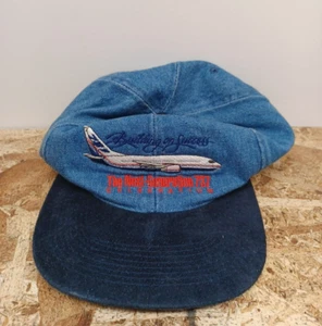 RARE Vintage 90s Boeing 737 Next Generation Blue Denim airline snapback cap hat - Picture 1 of 10