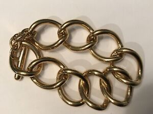 Monet Bracelet Gold Tone Toggle Chain Link Signed 7.5” CHUNKY