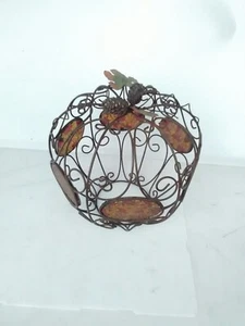 Metal Pumpkin Apple Leafs pinecone, Stained Glass Red Orange - Picture 1 of 10