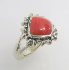 925 Sterling Silver Red Coral Solitaire Ring Size 7 - 5.9g - Picture 1 of 4