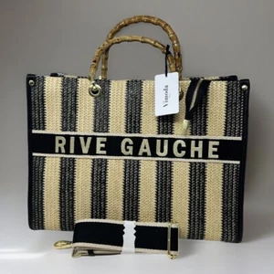 Sac fourre-tout rayé noir Vimoda Paris Rive Gauche.  Bandoulière.  Vente au détail 295,00 $ - Photo 1/11