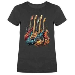 Gitarre Retro Style Rock Musik Band Damen T-Shirt - Bild 1 von 19