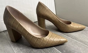 Preston And York Herls Womens 9.5M Payton Beige Croc Embossed Leather Pumps - Picture 1 of 19