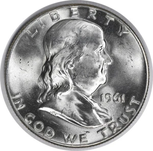 1961-D/D Franklin Silver Half Dollar RPM 1 Choice BU+ Uncertified - Picture 1 of 2