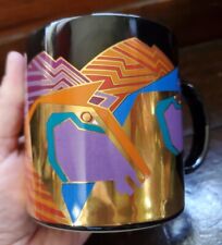 MINT Laurel Burch Wild Stallions Horses Coffee Mug Cup Black SHINY Gold Vintage