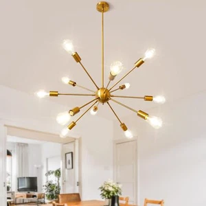 Gold Sputnik Chandelier 12 Light Fixture Living Room Ceiling Pendant Lighting US - Picture 1 of 12
