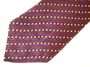 Geoffrey Beene Mens Necktie Tie Blue Red Gold Geometric Silk 60" - Picture 1 of 4