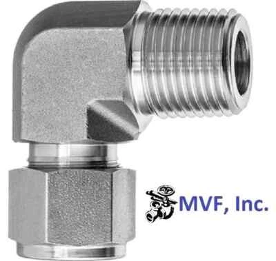Male Elbow 1/8" Tube OD x 1/4" Male NPT 316 Stainless HSME ALM2-4N-SS - Image 1 of 4