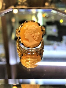 Solid Gold Ring w/ 1pc Orange Gem Female Figure Elegance, 14kt Gold Ring, Oval - Picture 1 of 12