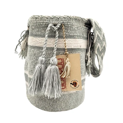 2 COLORS 🇨🇴 Colombian Large Handmade Wayuu Tribe Mochila Gray Bucket Boho Bag - Image 1 of 4