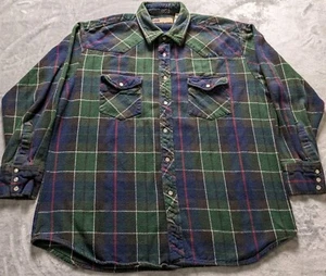 Big Mac Flannel Shirt Mens XLT Tall Plaid Heavy Pearl Snap Faded Workwear - Picture 1 of 11